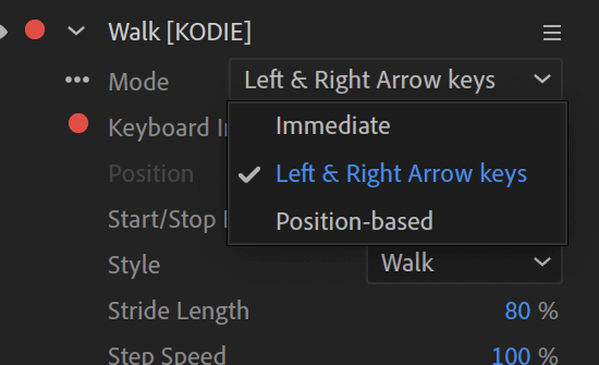 Tutorial. Walk behaviour mode setting in Adobe Character Animator