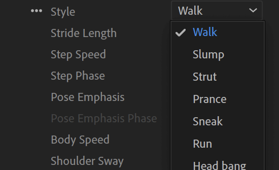 Tutorial. Walk behaviour style setting in Adobe Character Animator