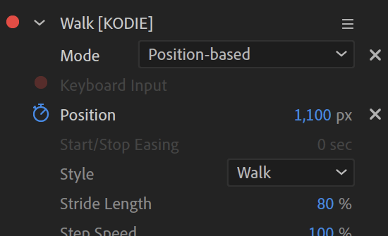 Tutorial. Walk behaviour Position Key setting in Adobe Character Animator