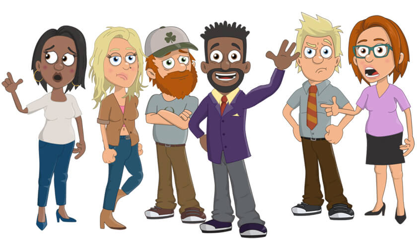 Black African American, Blonde, hipster, puppets, Adobe Character Animator