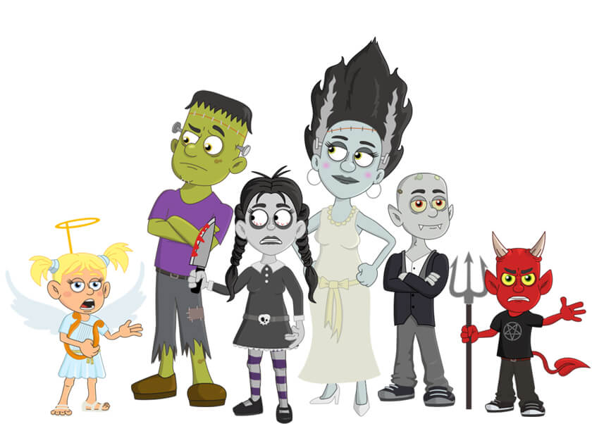 Ghouls Halloween puppet bundle for Adobe Character Animator Frankenstein, zombie, bride, demon, devil, Wednesday, goth, Dracula, Vlad, Vampire