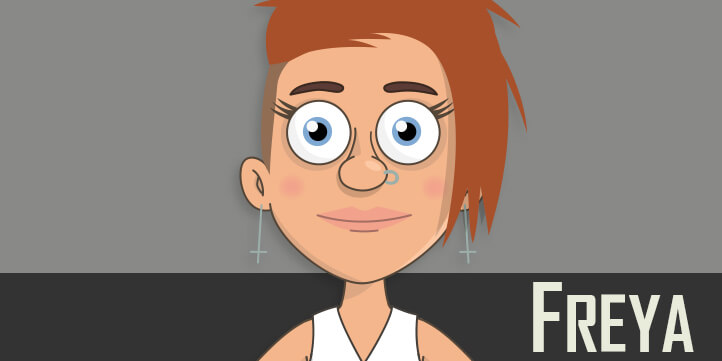 Freya - A punk white female drummer musician puppet for Adobe Character Animator.