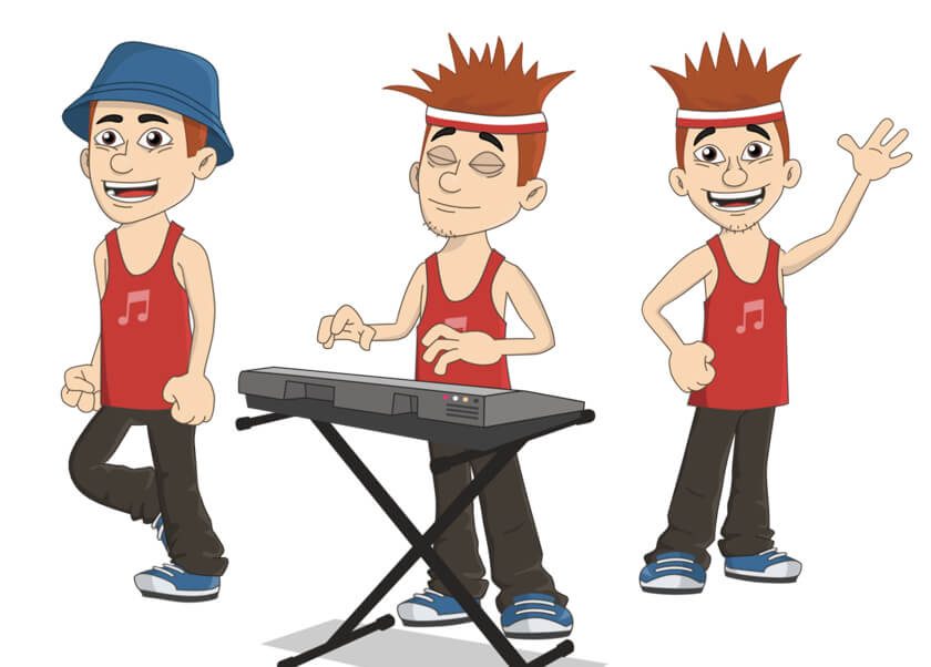 Cleon - An Asian male keyboard player keyboardist electronic musician puppet for Adobe Character Animator.