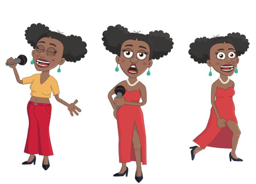 Demi - A black female lounge hip hop singer musician puppet for Adobe Character Animator.