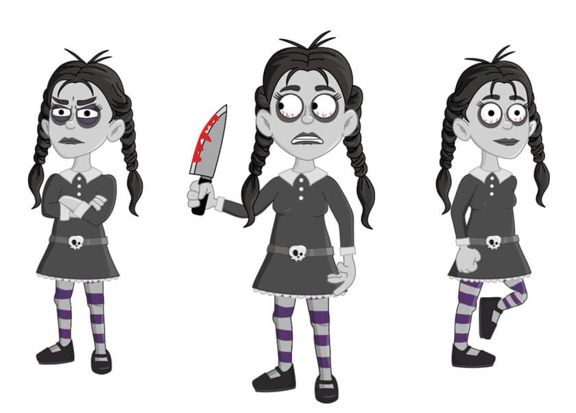 Tabitha - A Halloween Addams Family Wednesday teenager girl female puppet for Adobe Character Animator